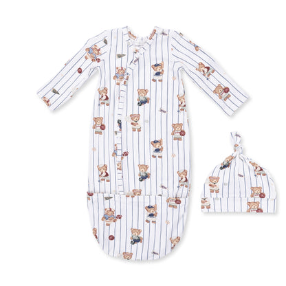 Mixed Sports Bears - Bundle Gown And Knotted Hat 0-3M