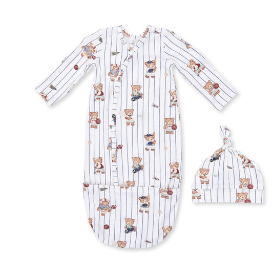 Mixed Sports Bears - Bundle Gown And Knotted Hat 0-3M