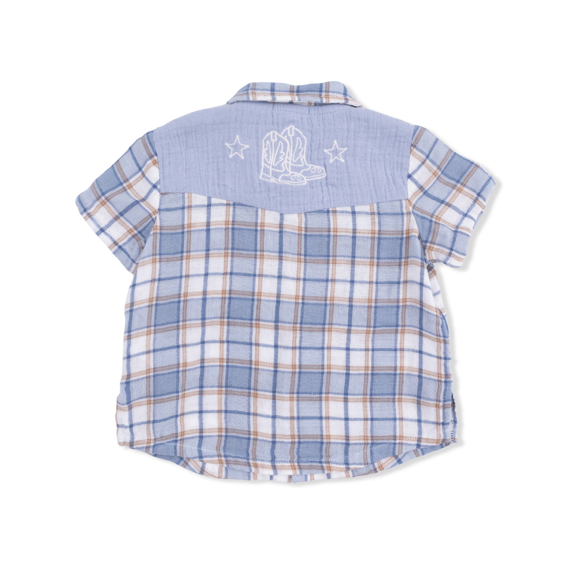 Western Boot Plaid  Short Sleeve Western Pearl Snap Shirt with Casual Short