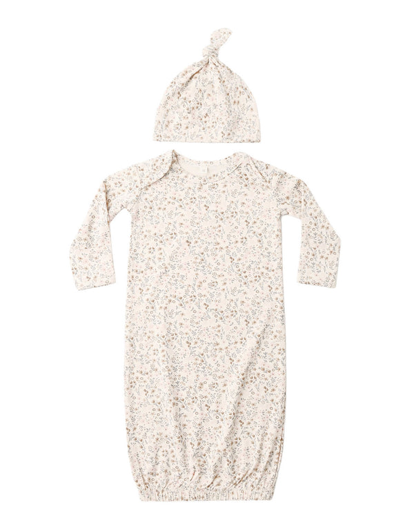 BAMBOO BABY GOWN + HAT SET BLOOM