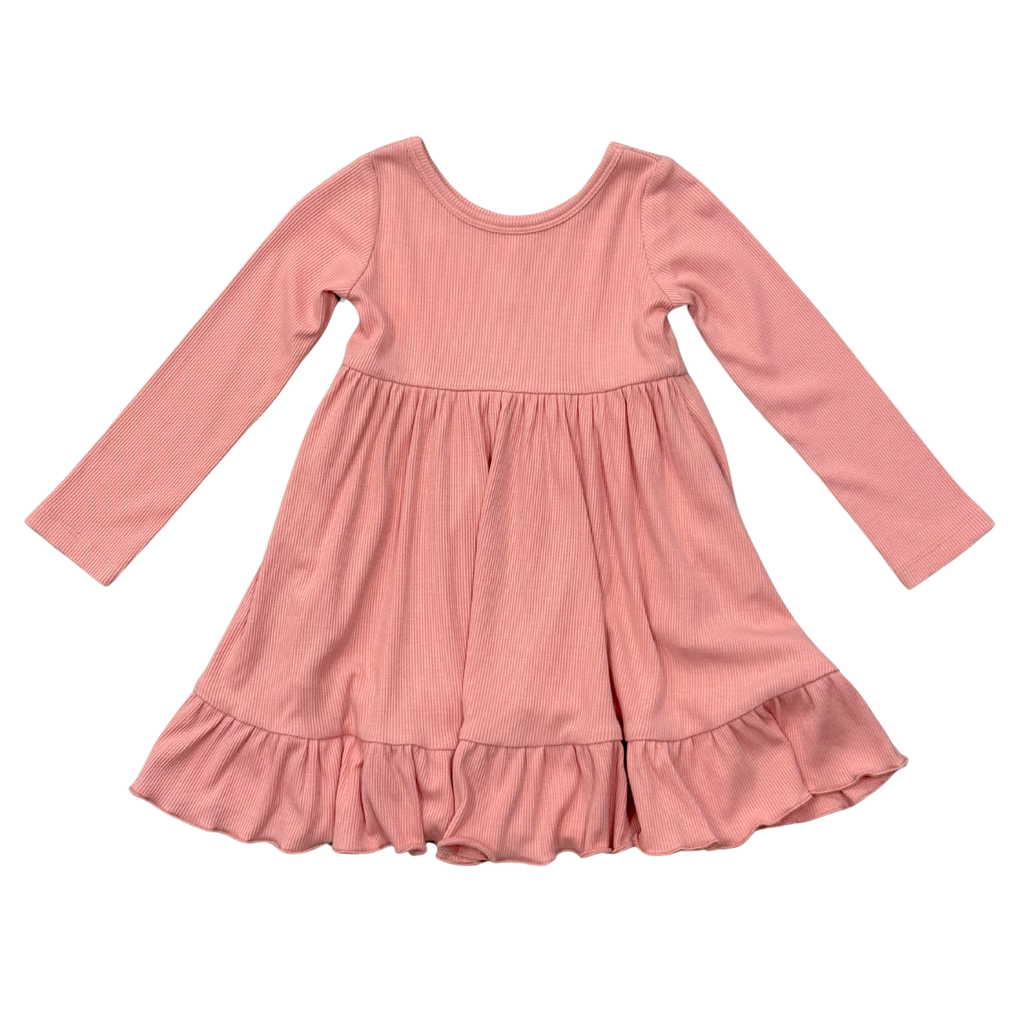 GIRLS RIBBED BALLET DRESS - MELLOW ROSE