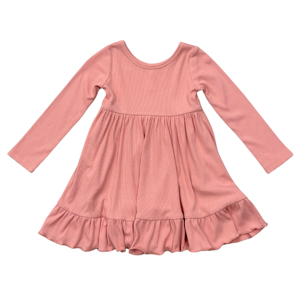 GIRLS RIBBED BALLET DRESS - MELLOW ROSE