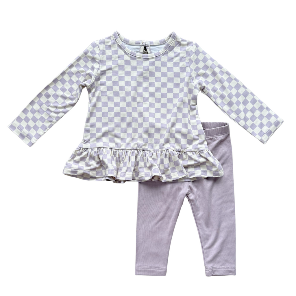 LONG SLEEVE PEPLUM SET - LAVENDER CLOUD CHECKERED