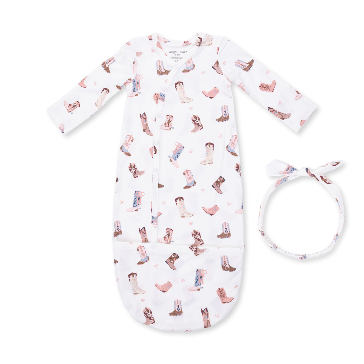 Buckarette Boots - Bundle Gown And Knot Headband 0/3M