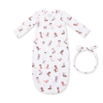 Buckarette Boots - Bundle Gown And Knot Headband 0/3M