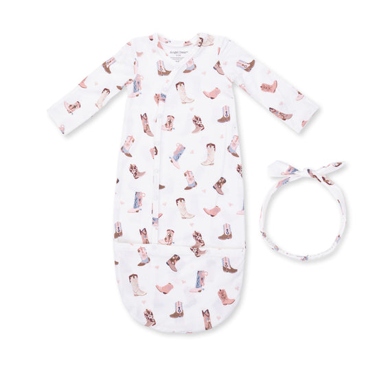 Buckarette Boots - Bundle Gown And Knot Headband 0/3M