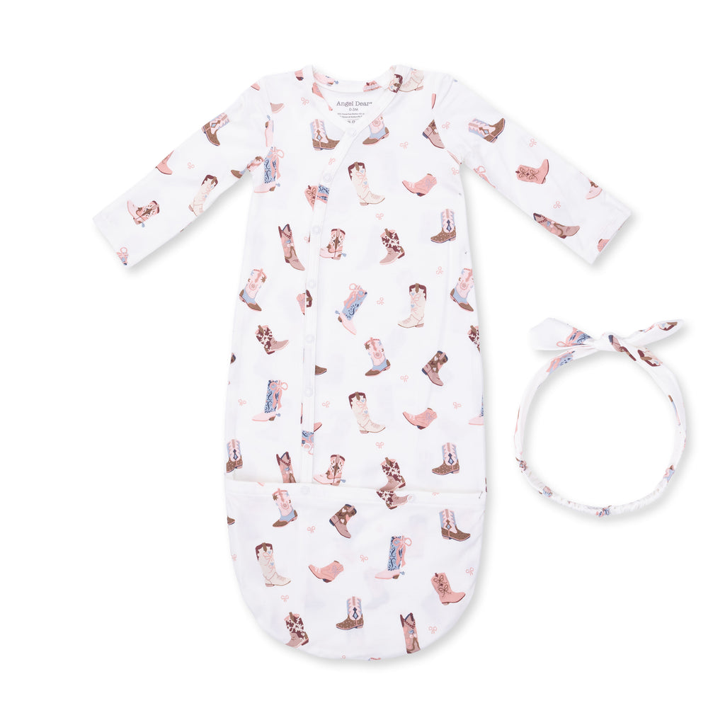 Buckarette Boots - Bundle Gown And Knot Headband 0/3M
