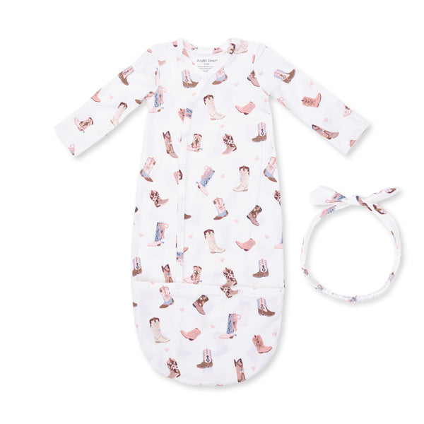 Buckarette Boots - Bundle Gown And Knot Headband 0/3M
