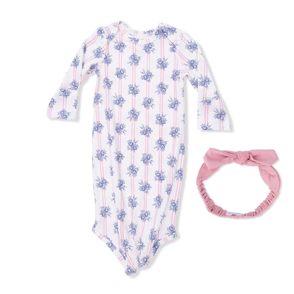 Stripe Dot Roses  Knotted Gown and Headband