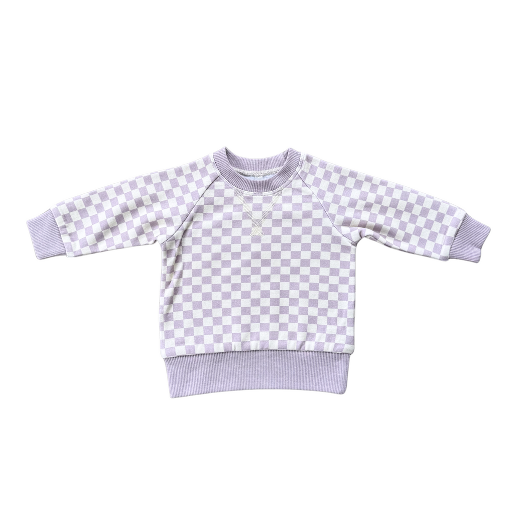 FLEECE SWEATSHIRT - LAVENDER CLOUD CHECKERED