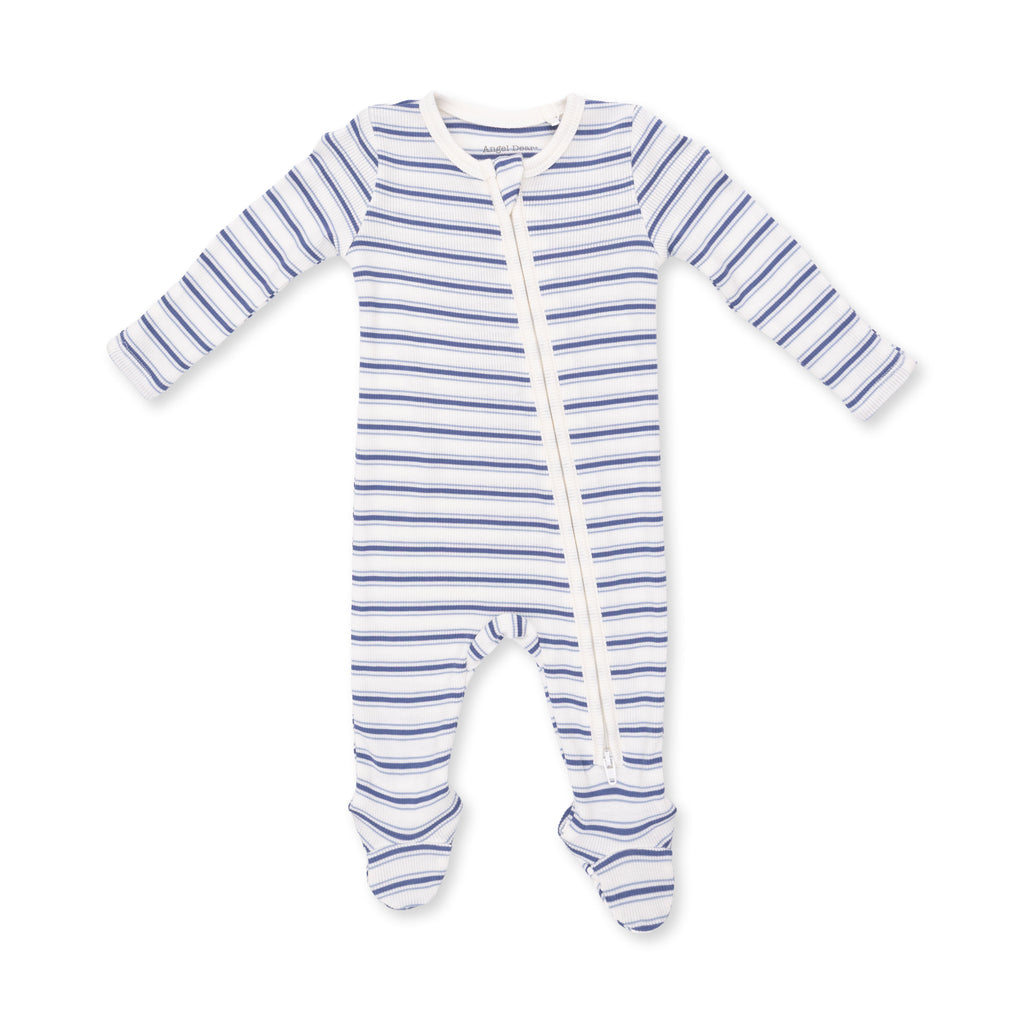 Vintage Stripe Blue - 2 Way Zipper Footie