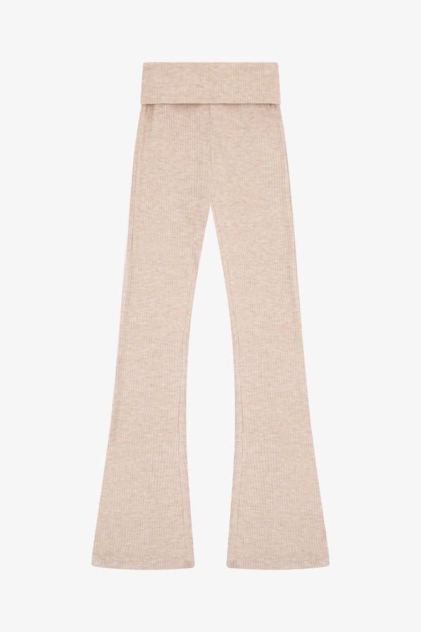 HACCI RIB WAISTED FLARED PANTS - HT LATTE