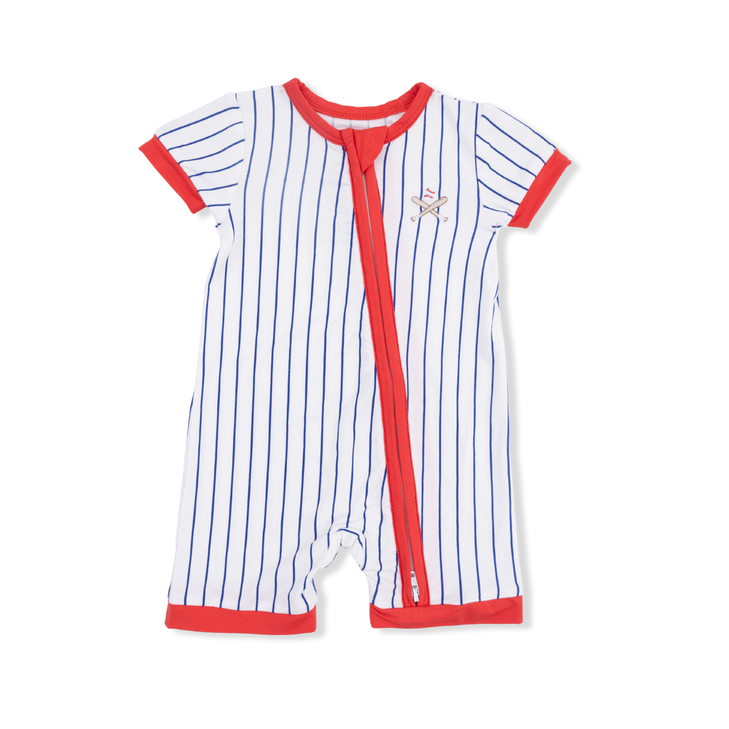 Baseball Stripe  Shortie 2 Way Zipper Romper