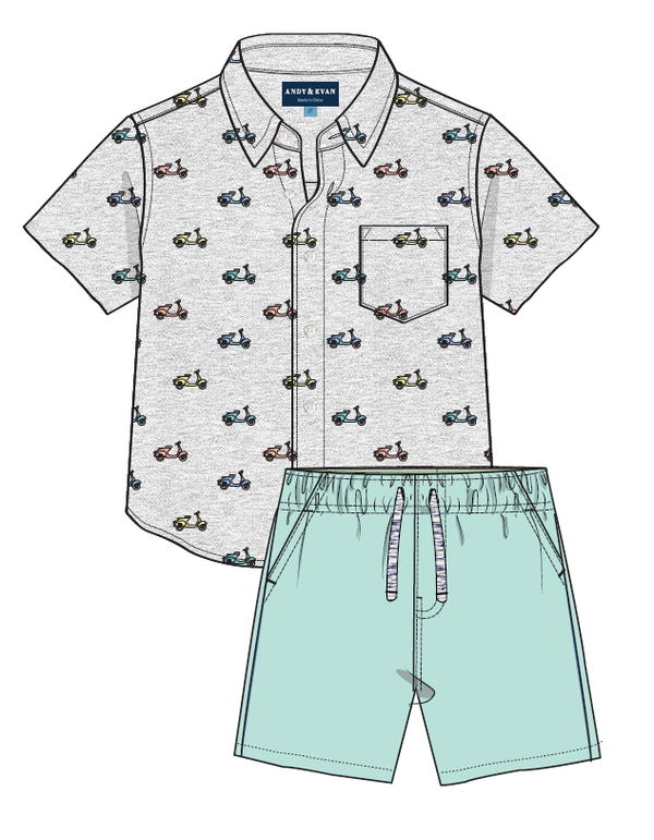 Short Sleeve Buttondown And Shorts Set - Scooters