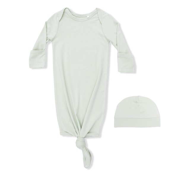 Solid Bok Choy - Knotted Gown And Beanie Hat NB