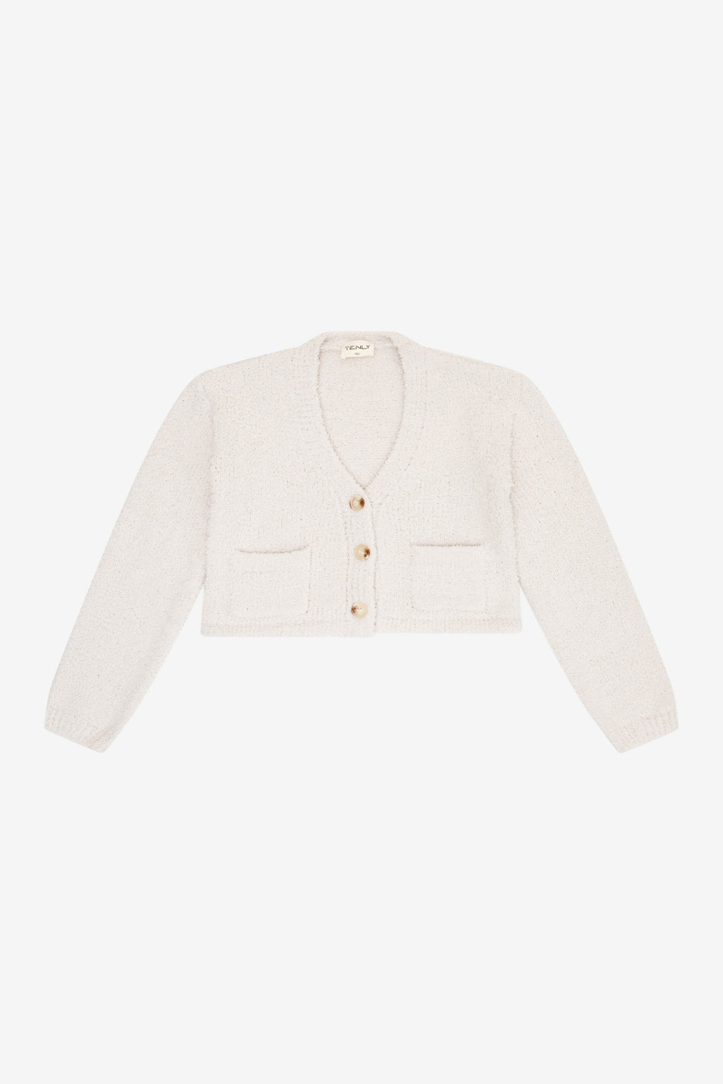 SHERPA CROPPED BUTTON DOWN CARDI W/ POCKETS - ecru