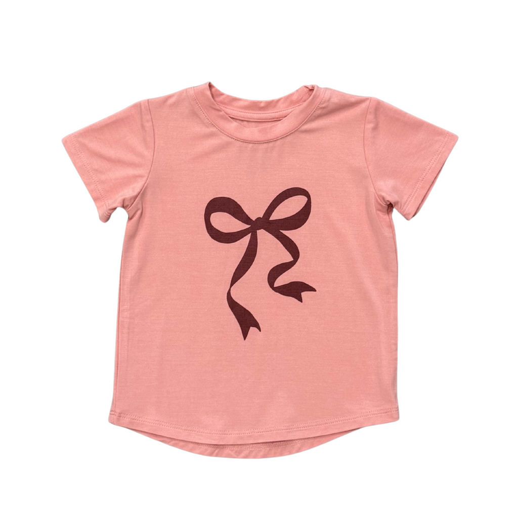 GIRL'S SHORT SLEEVE TEE - BOW IN ROSE
