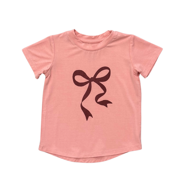 GIRL'S SHORT SLEEVE TEE - BOW IN ROSE