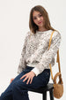 PRINTED SATIN LONG SLEEVE BANDED CREW NECK