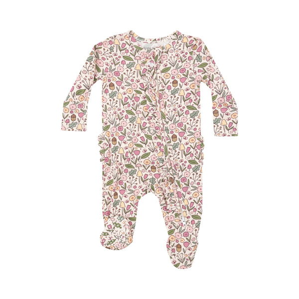 Acorn Floral - 2 Way Ruffle Zipper Footie