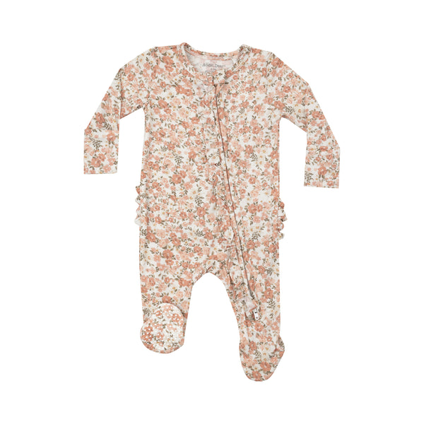 Sweet Rose Calico - 2 Way Ruffle Zipper Footie