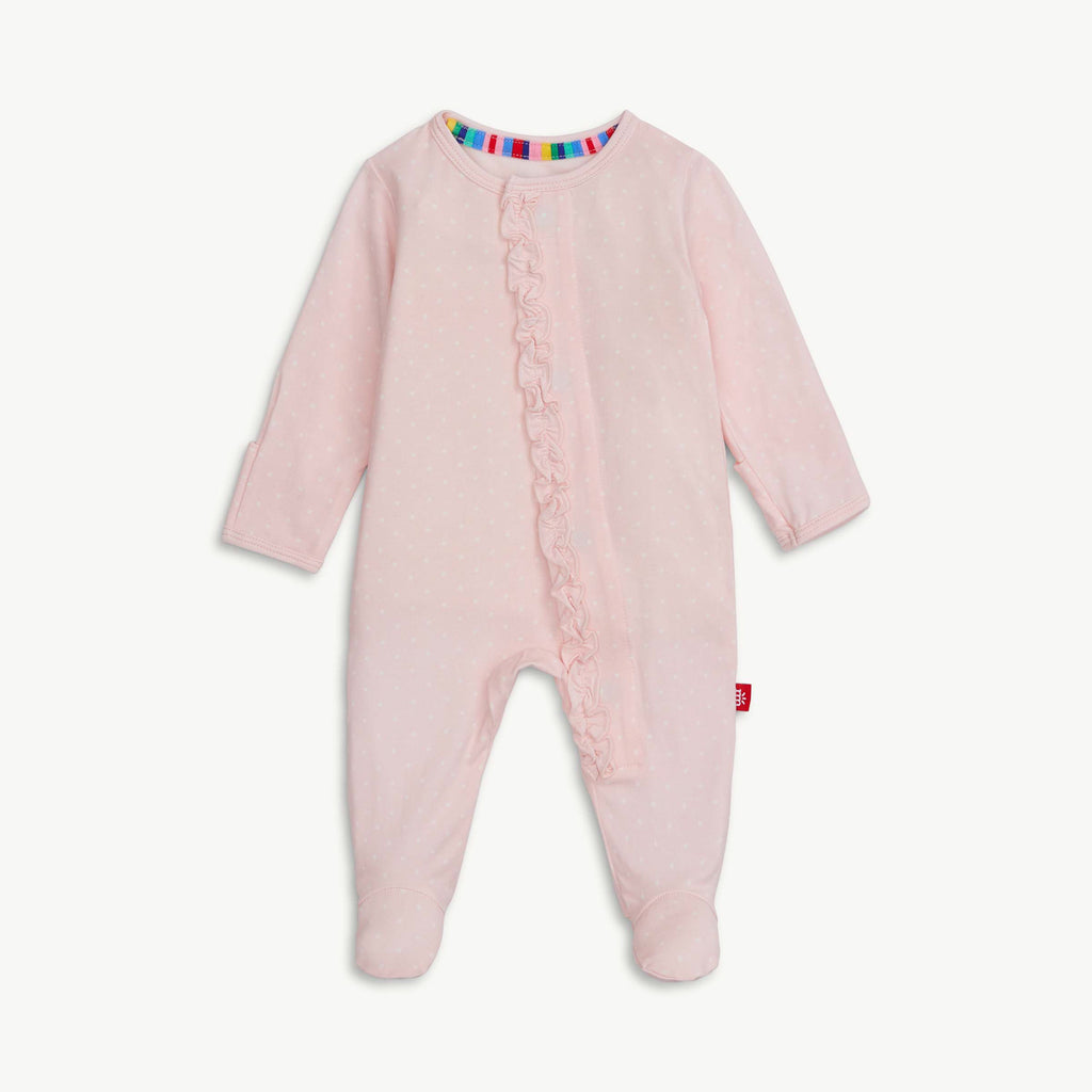 Pin Dot Pink Ruffle Placket Footie