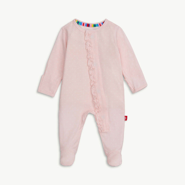 Pin Dot Pink Ruffle Placket Footie