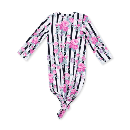 Cabbage Rose Stripe  Knotted Gown and Knot Headband