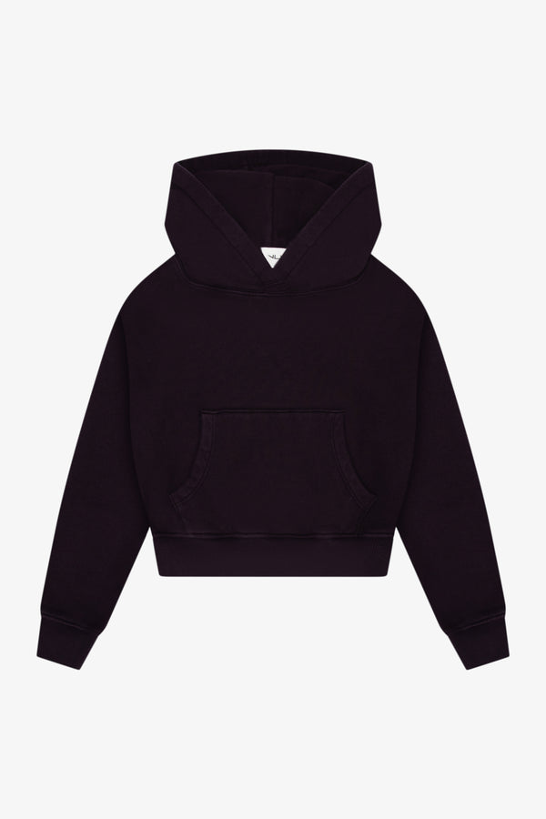COTTON FLEECE CROPPED KANGAROO POCKET HOODIE