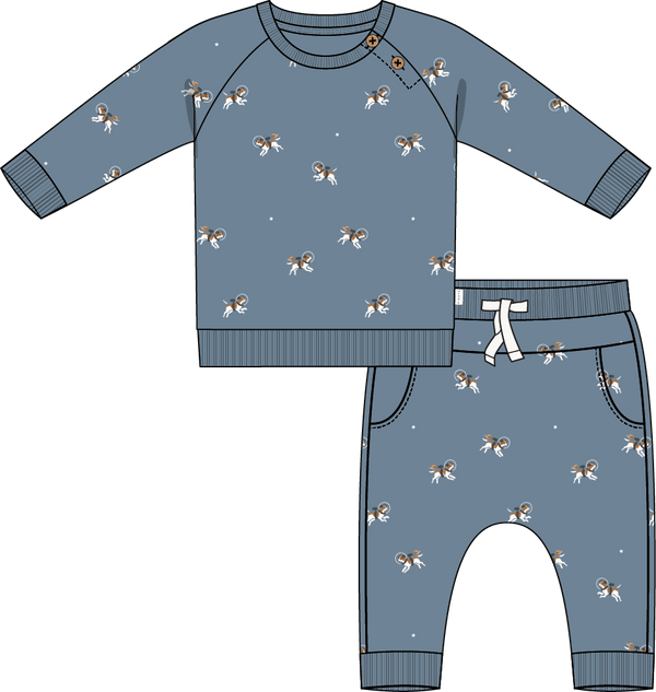 2PC SET: L/S TOP + PANT KNIT-BLUE