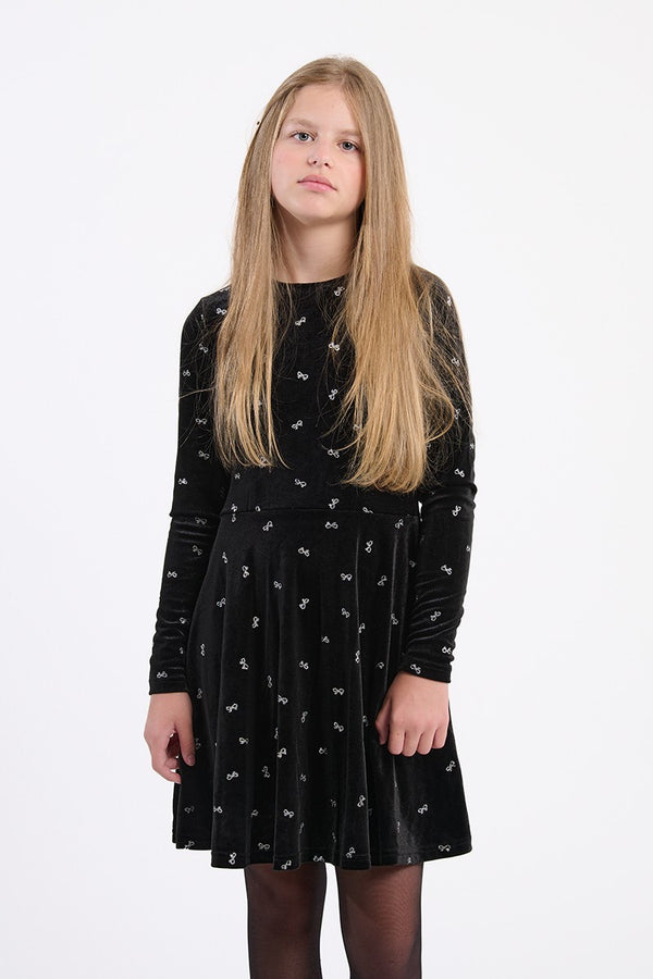 Velvet dress, sprinkled with shiny bows