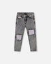 French Terry Black Denim Pants With Contrasting Patch