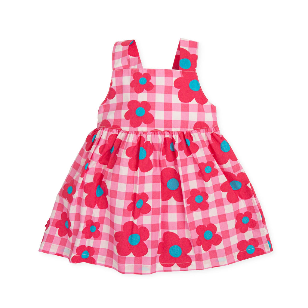 DRESS WITH STRAPS GINGHAM FLOWER