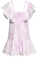 Tie Dye Eyelet Dress With Smocked Ruffles At Shoulder
