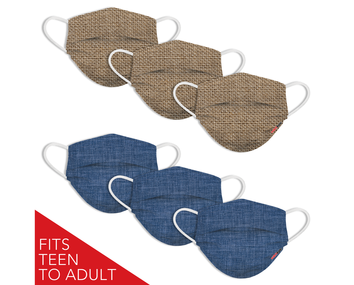 FACE MASKS (6-PACK) “BURLAP” & “BLUE LINEN” DESIGNS