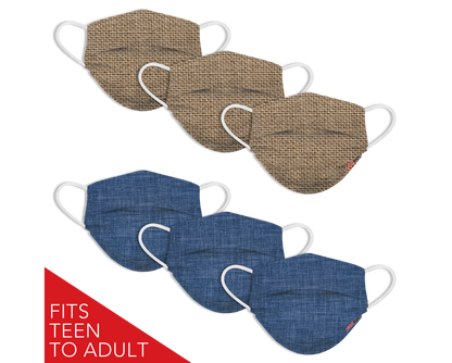 FACE MASKS (6-PACK) “BURLAP” & “BLUE LINEN” DESIGNS