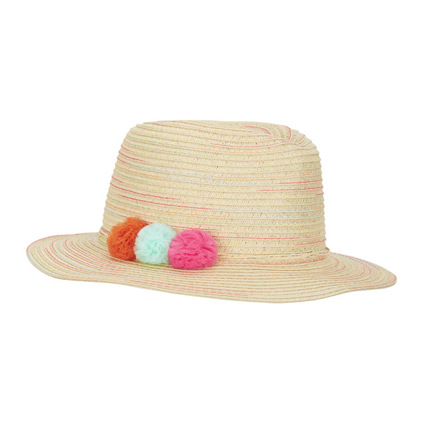 Colorful Pom Pom Sun Hat (Size 2-4 Years) | Beige