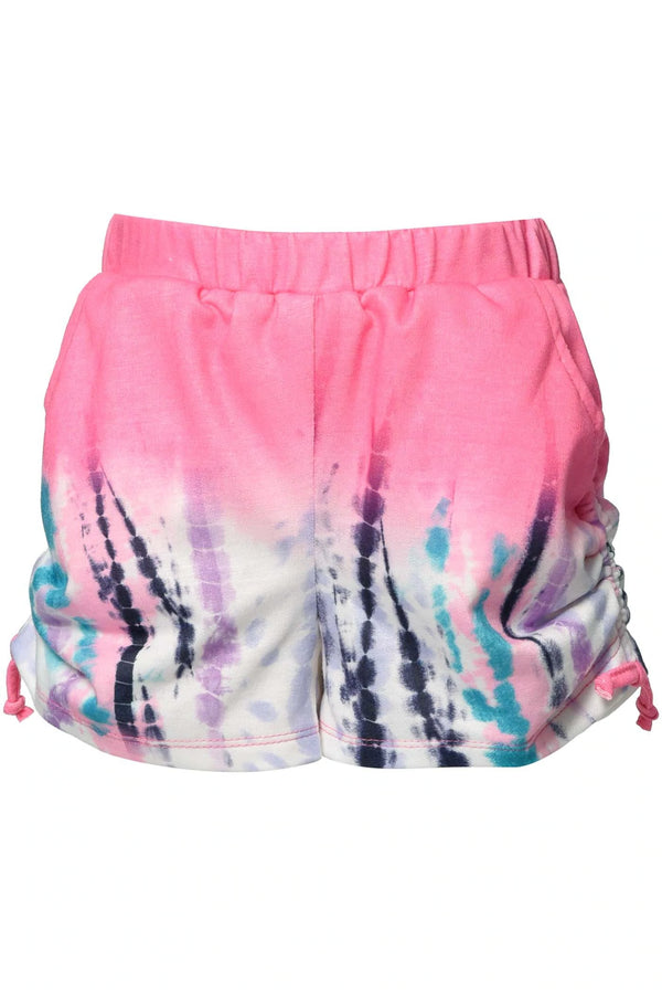 Tie-Dye Side Ruched Shorts - multi pink