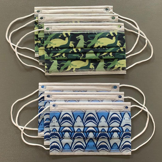 KIDS FUN MASKS (6-PACK) “SHARK FRENZY” & “DINO CAMO” DESIGNS