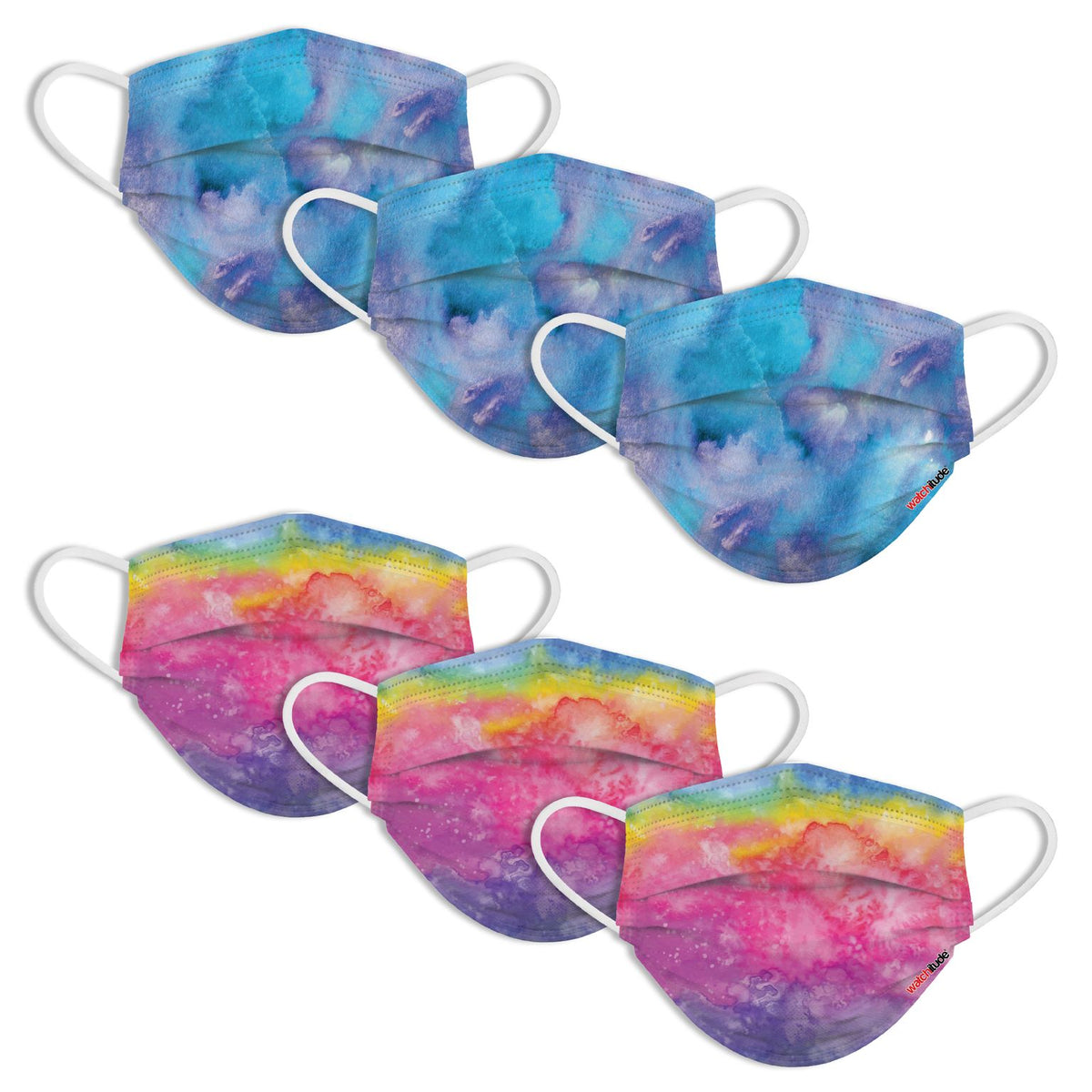 KIDS FUN MASKS (6-PACK) "RAINBOW TIE DYE” & “PURPLE TIE DYE” DESIGNS