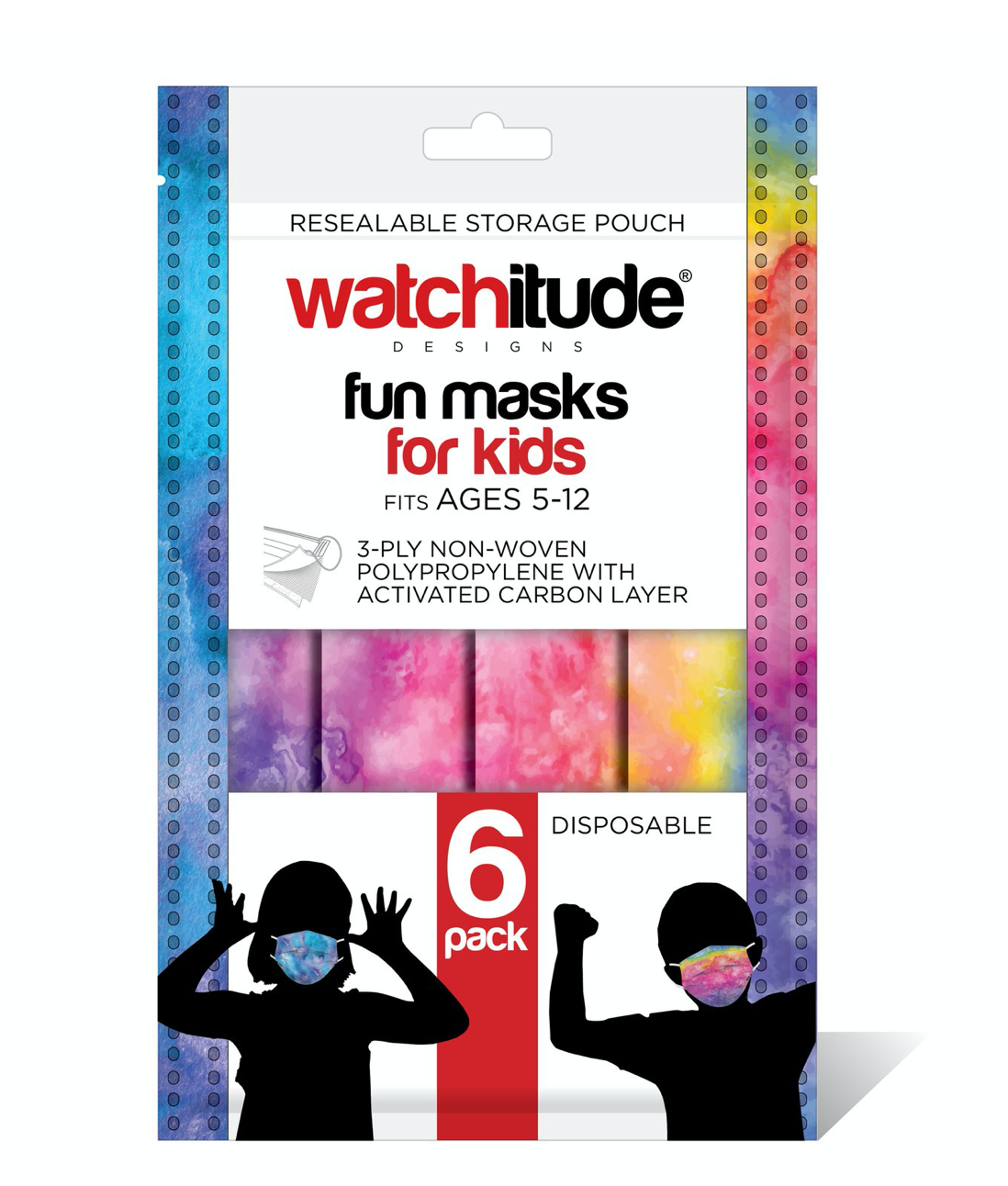 KIDS FUN MASKS (6-PACK) "RAINBOW TIE DYE” & “PURPLE TIE DYE” DESIGNS