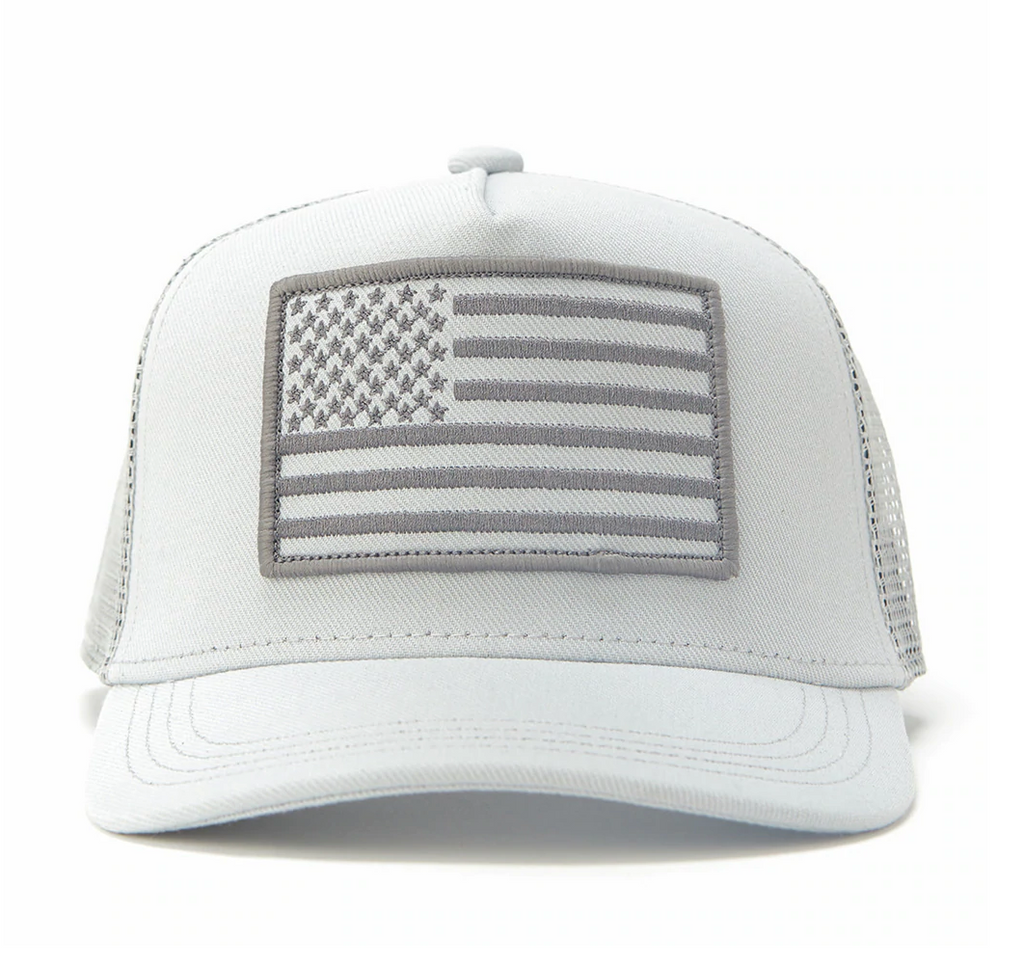 USA Flag Grey Mesh Knuckleheads Kids Trucker Hat Snapback Flat Bill Sun Mesh