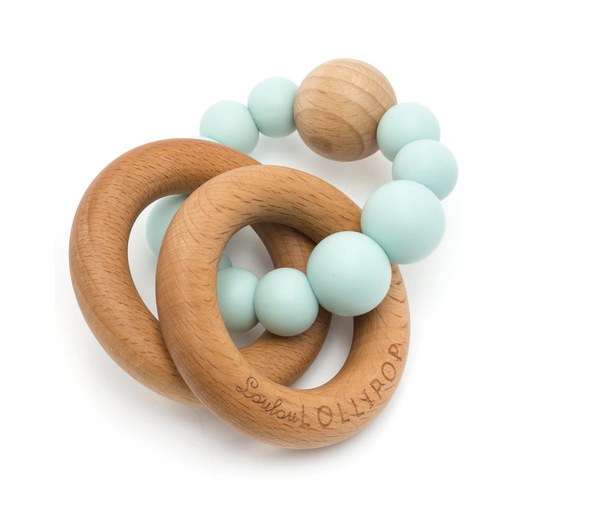 Bubble Silicone and Wood Rattle - MINT