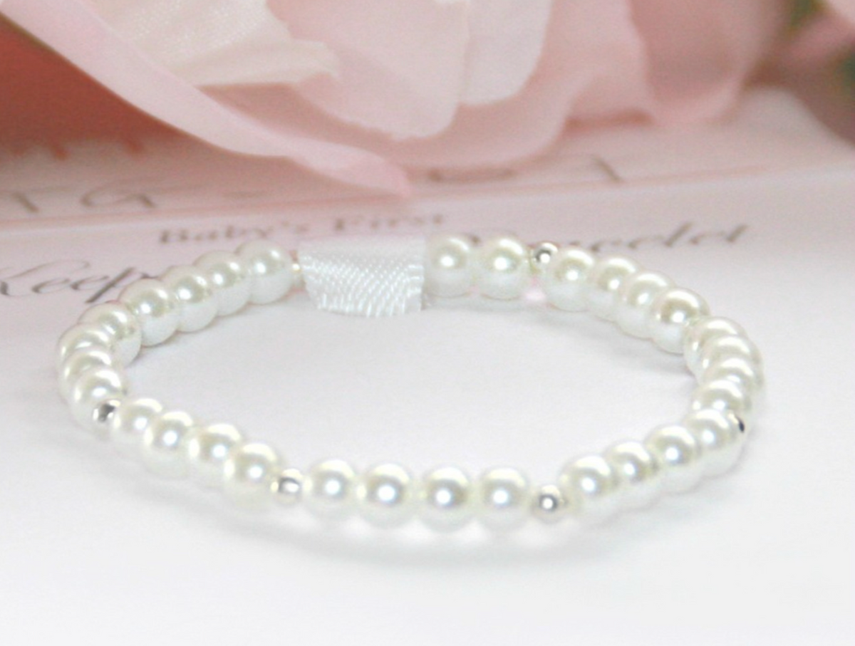 GLASS PEARLS, STERLING KEEPSAKE BR
