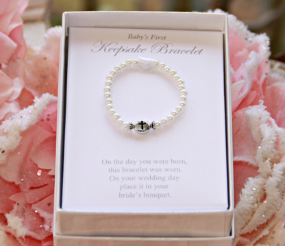 INFANT GLASS PEARLS AND CROSS POEM KEEPSAKE BRACELET