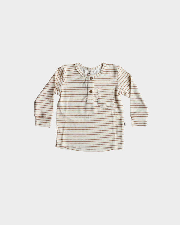 Boy's Henley Shirt in Butterscotch Stripe
