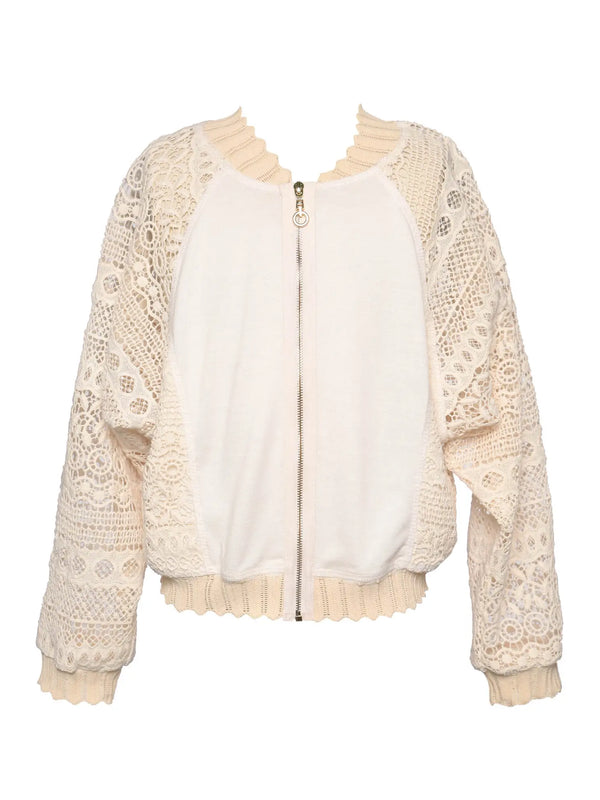 Lace Bomber Jacket With Front Zipper