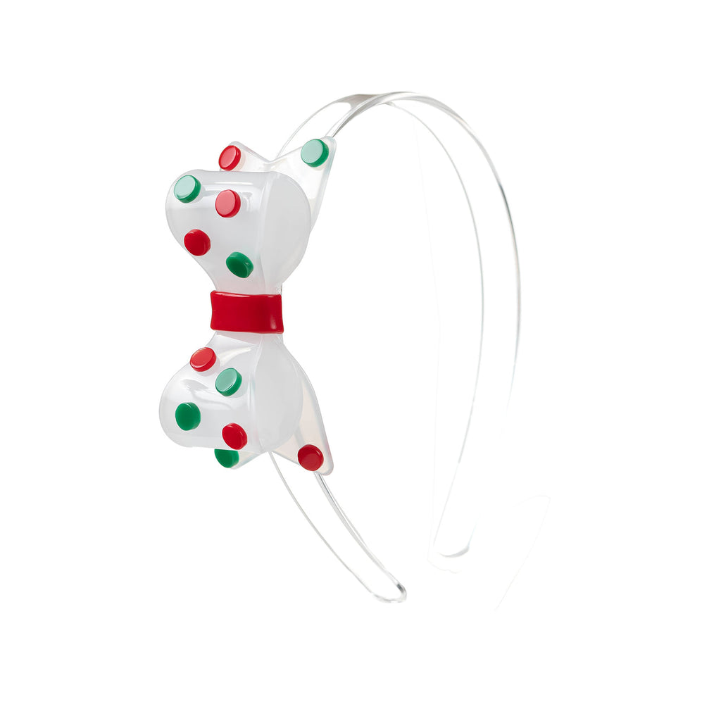 Clear Bow with red and green Dots headband