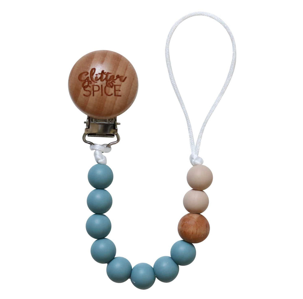 SILICONE PACIFIER CLIP - STEEL BLUE