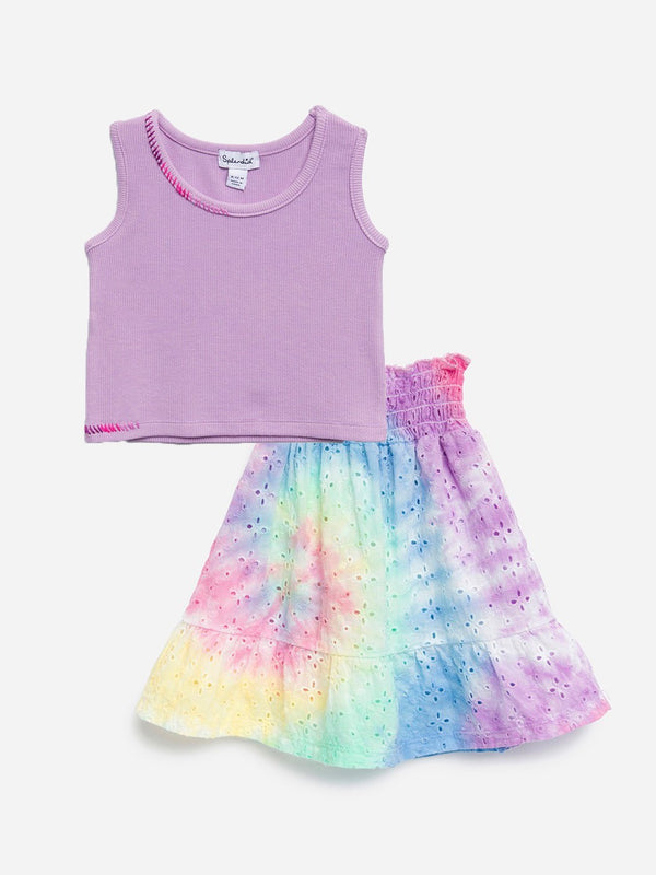 Toddler Girls Rainbow Eyelet Skirt Set